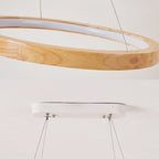 Wood Double-Ring Pendant Light Dining Room Modern Simple Chandelier in Beige