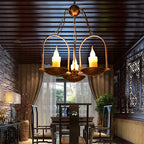 Three-light Candle Chandeliers Metal Vintage Ceiling Pendant Fixture in Bronze for Dining Room