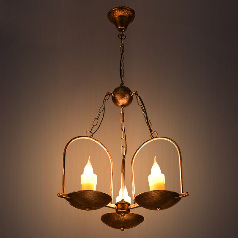 Three-light Candle Chandeliers Metal Vintage Ceiling Pendant Fixture in Bronze for Dining Room