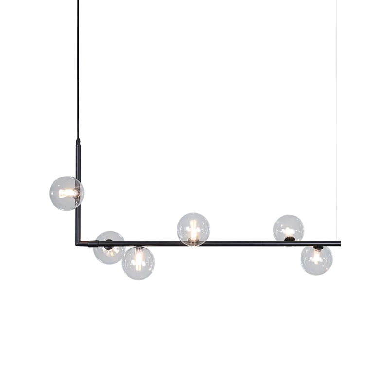 Contemporary Right Angle Linear Chandelier 6/8 Lights Glass Shade Island Light in Black/Gold