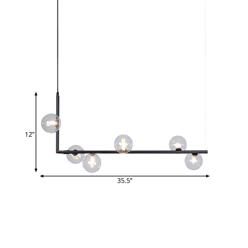 Contemporary Right Angle Linear Chandelier 6/8 Lights Glass Shade Island Light in Black/Gold
