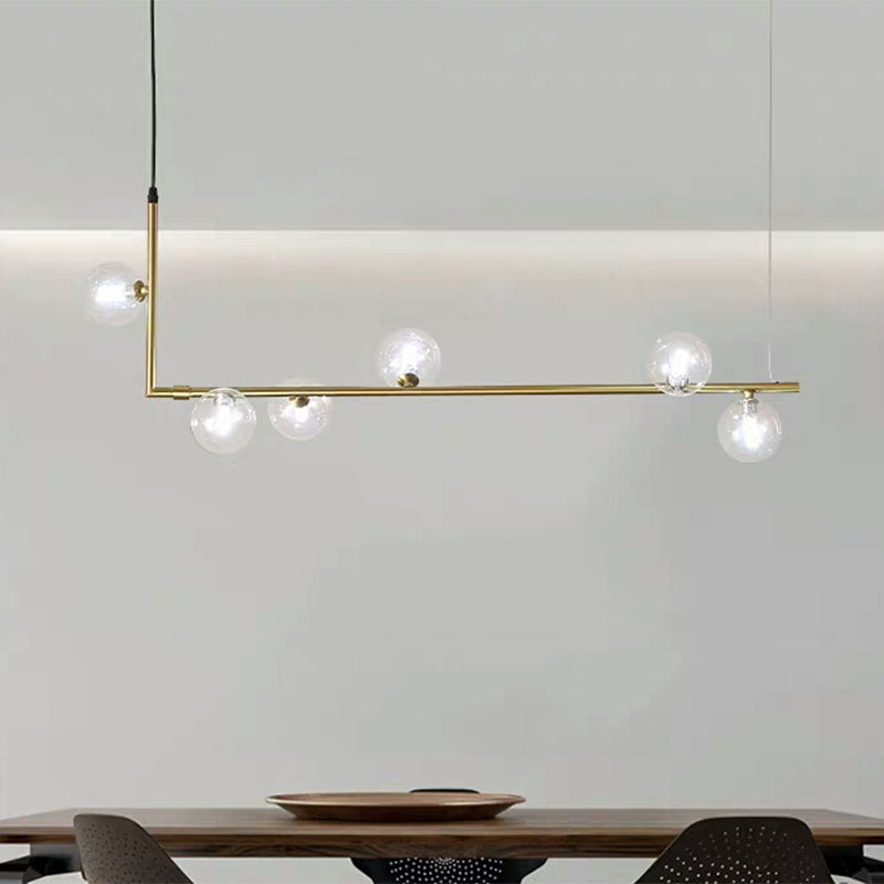 Contemporary Right Angle Linear Chandelier 6/8 Lights Glass Shade Island Light in Black/Gold