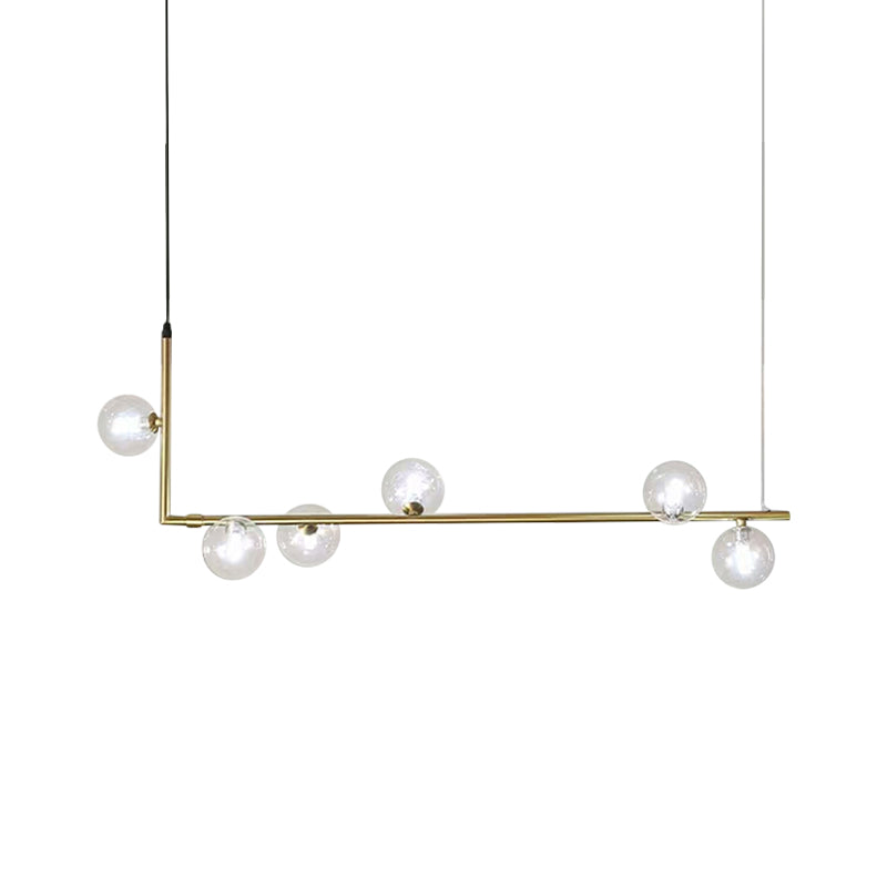Contemporary Right Angle Linear Chandelier 6/8 Lights Glass Shade Island Light in Black/Gold
