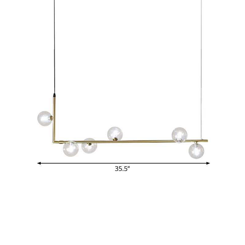 Contemporary Right Angle Linear Chandelier 6/8 Lights Glass Shade Island Light in Black/Gold