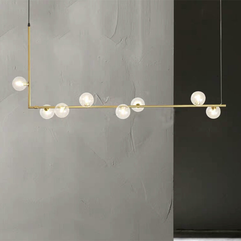 Contemporary Right Angle Linear Chandelier 6/8 Lights Glass Shade Island Light in Black/Gold