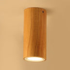 Wood Cylinder Down Light Asian Style Flush Mount Light in Beige for Dining Room