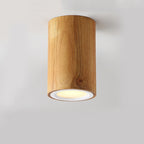 Wood Cylinder Down Light Asian Style Flush Mount Light in Beige for Dining Room