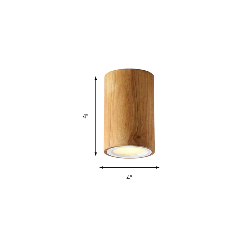 Wood Cylinder Down Light Asian Style Flush Mount Light in Beige for Dining Room