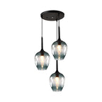 Black Tulip Cluster Lighting Modernist 3 Lights Amber/Smoke/Blue Glass Hanging Ceiling Lamp with Spiral Design