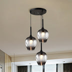 Black Tulip Cluster Lighting Modernist 3 Lights Amber/Smoke/Blue Glass Hanging Ceiling Lamp with Spiral Design