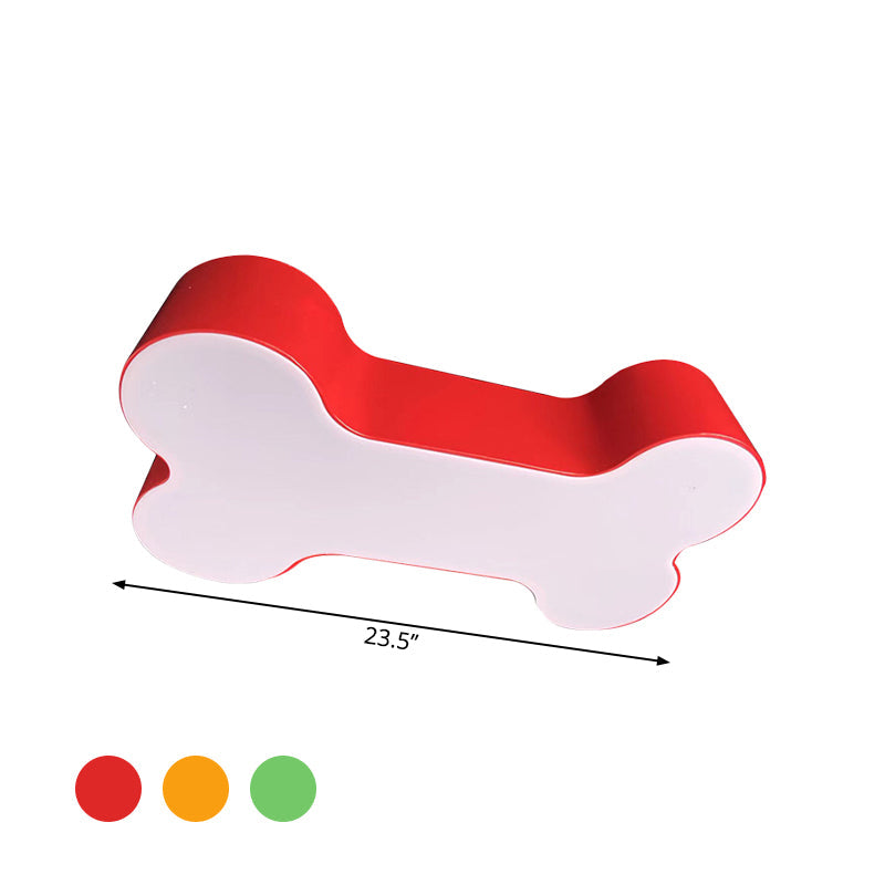Metal Dog Bone Flushmount Cartoon Red/Yellow/Green LED Ceiling Mount Light Fixture, 19.5"/23.5" Width