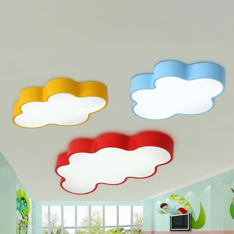 Yellow Cloud Close to Ceiling Light Cartoon Metal LED Flush Mount in White/3 Color Light, 19.5"/23.5"/35.5" Wide