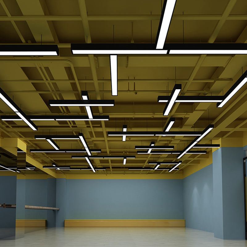 Linear Ceiling Suspension Lamp Modern Acrylic Black LED Drop Pendant for Office, 23.5"/47"/59" Width