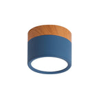 Cilinder Kleine Flush Plafondlamp Macaron Metaal Keuken Bar Flush Mount Verlichting in Geel/Blauw/Zwart en Hout