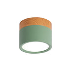Cilinder Kleine Flush Plafondlamp Macaron Metaal Keuken Bar Flush Mount Verlichting in Geel/Blauw/Zwart en Hout