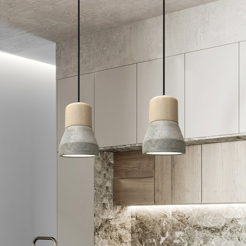 Cement Bottle Small Hanging Lamp Macaron Single Red/Grey/Green Ceiling Pendant Light with Wood Top
