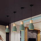 Cement Bottle Small Hanging Lamp Macaron Single Red/Grey/Green Ceiling Pendant Light with Wood Top