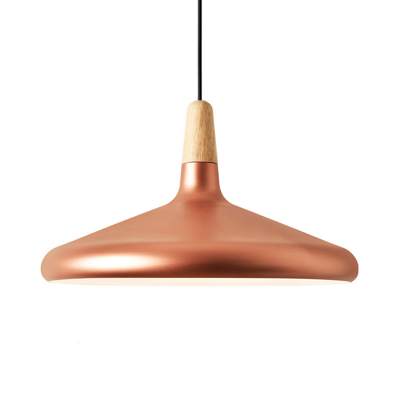 Conical Hanging Ceiling Light Macaron Aluminum 1-Bulb Pink/Gold/Grey and Wood Pendant Light Fixture over Table
