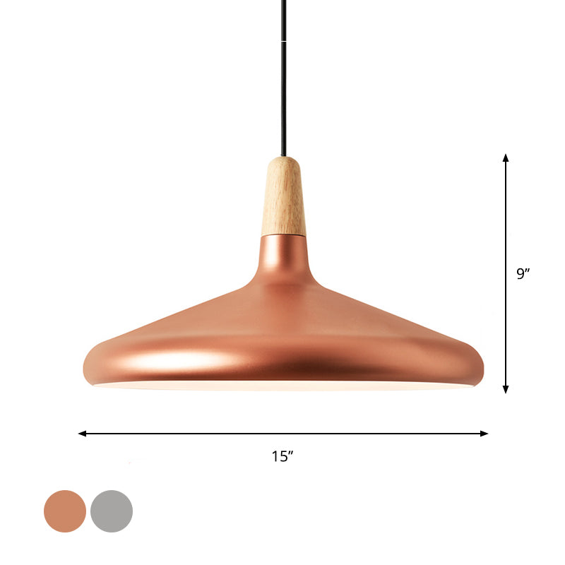Conical Hanging Ceiling Light Macaron Aluminum 1-Bulb Pink/Gold/Grey and Wood Pendant Light Fixture over Table