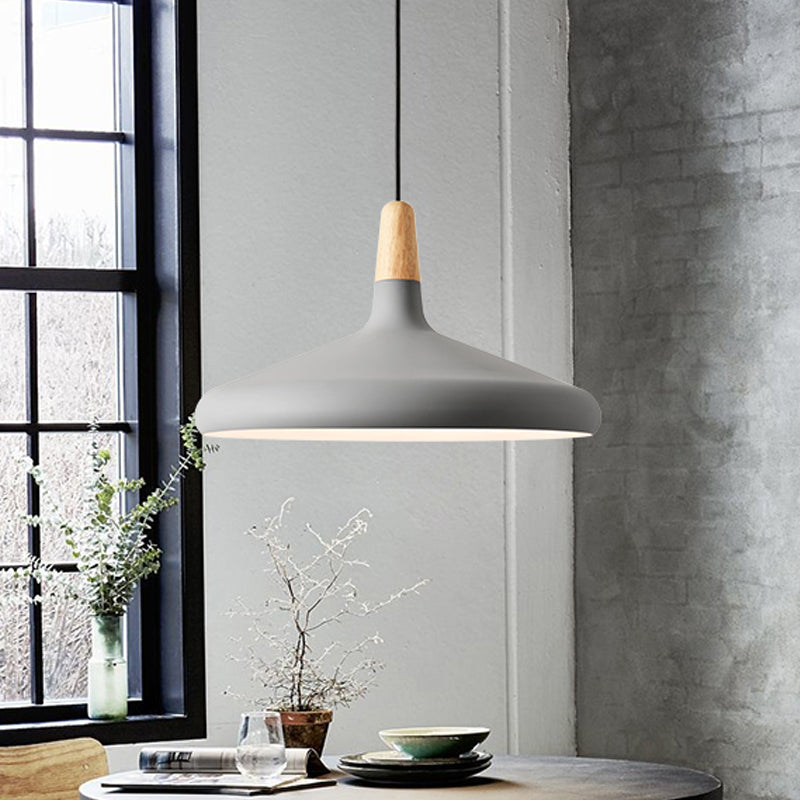 Conical Hanging Ceiling Light Macaron Aluminum 1-Bulb Pink/Gold/Grey and Wood Pendant Light Fixture over Table