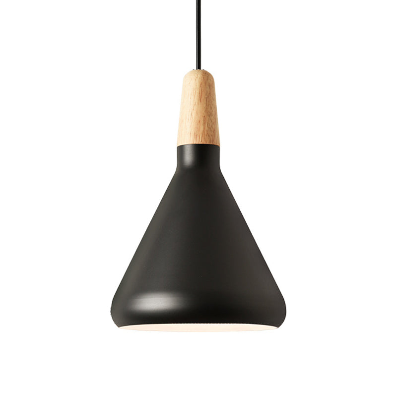 Conical Hanging Ceiling Light Macaron Aluminum 1-Bulb Pink/Gold/Grey and Wood Pendant Light Fixture over Table