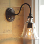 Vintage Gooseneck Wall Mount Light Single-Bulb Clear Flared Glass Wall Lighting in Black
