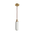 Rustic Ribbed Capsule/Ellipse Drop Pendant Single Bulb Ceramics Ceiling Hang Light in White and Brass