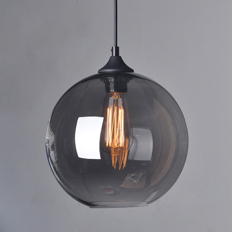 8"/10"/12" W Globe Bistro Pendulum Light Industrial Smoke Grey Glass 1-Light Black Suspension Pendant Light
