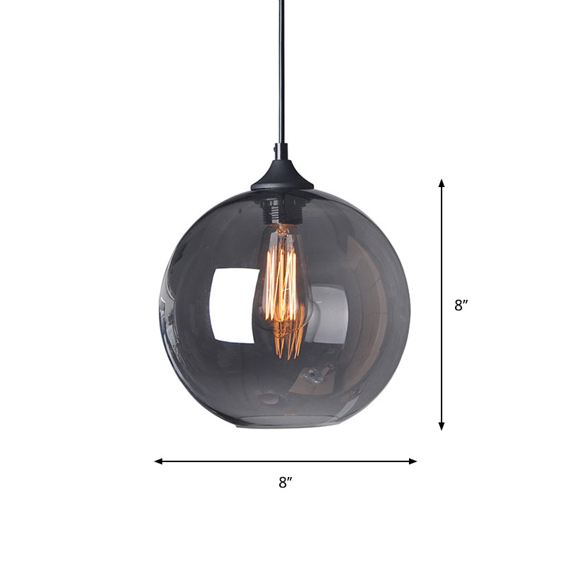 8"/10"/12" W Globe Bistro Pendulum Light Industrial Smoke Grey Glass 1-Light Black Suspension Pendant Light