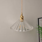 Bowl/Cylinder Bedside Wall Lighting Antique Clear Prismatic/Wavy Glass 1 Bulb Brass Wall Hanging Lamp with Rotary Switch