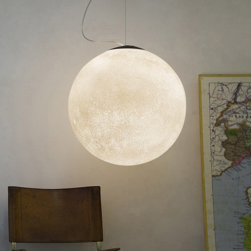 White Super Moon Pendulum Light Romantic Modern 1-Light Ceiling Hang Lamp, 10"/12"/16" Wide