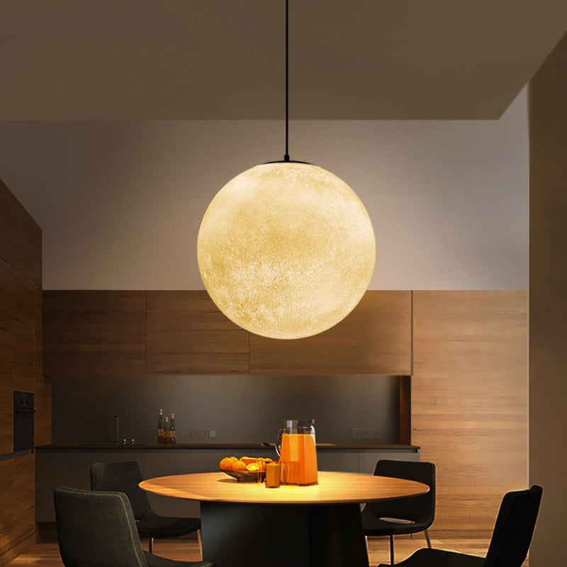 White Super Moon Pendulum Light Romantic Modern 1-Light Ceiling Hang Lamp, 10"/12"/16" Wide