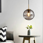 Dimpled Sphere Ceiling Pendant Modern Cognac/Smoke Grey Glass 1 Head Brass Hanging Light Fixture for Living Room
