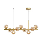 Clear/Amber/Smoke Grey Glass Ball Pendant Postmodern 7/9/11 Lights Black/Gold Hanging Island Light for Kitchen