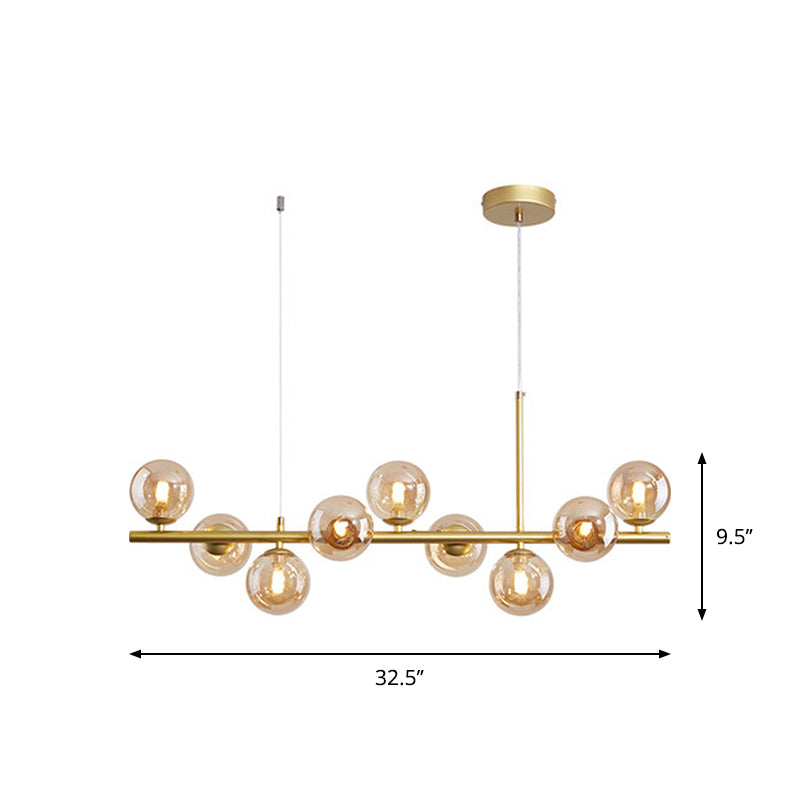 Clear/Amber/Smoke Grey Glass Ball Pendant Postmodern 7/9/11 Lights Black/Gold Hanging Island Light for Kitchen