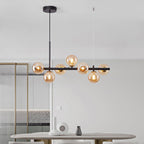 Clear/Amber/Smoke Grey Glass Ball Pendant Postmodern 7/9/11 Lights Black/Gold Hanging Island Light for Kitchen