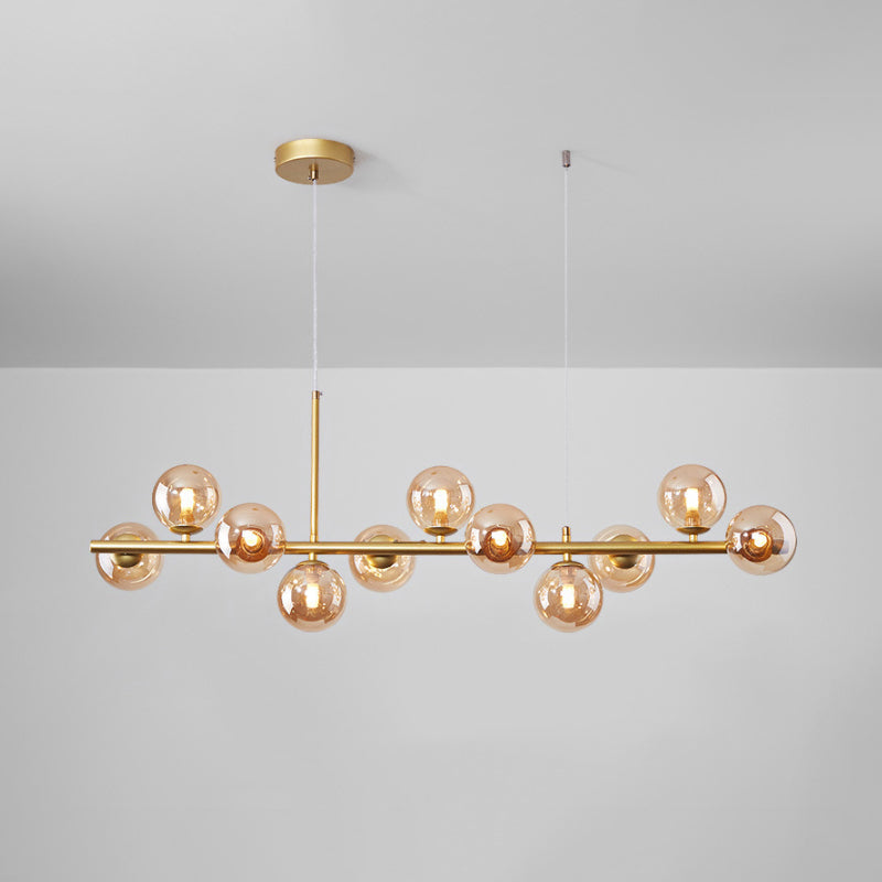 Clear/Amber/Smoke Grey Glass Ball Pendant Postmodern 7/9/11 Lights Black/Gold Hanging Island Light for Kitchen