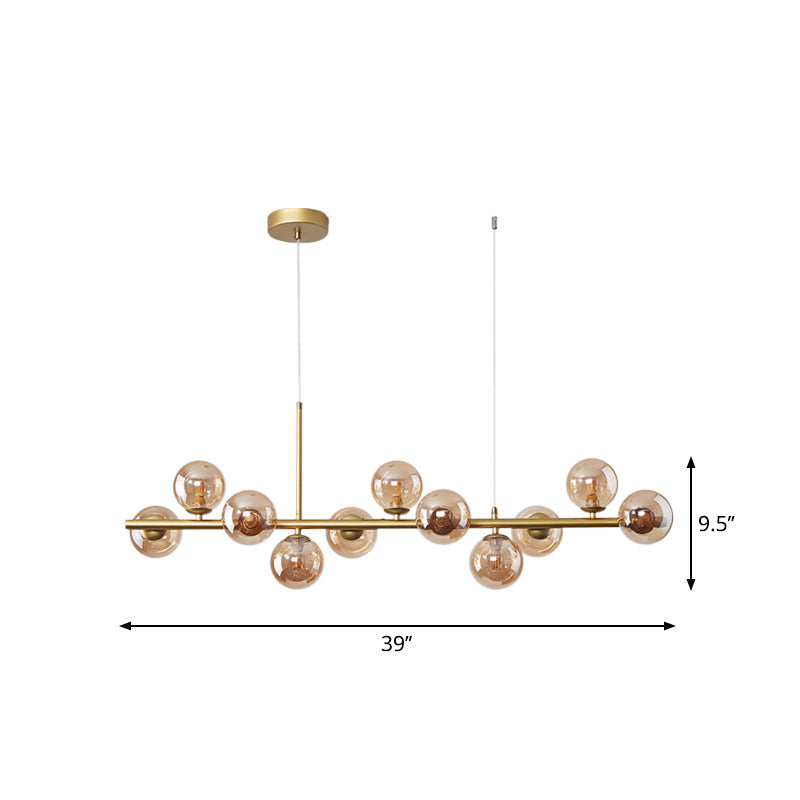 Clear/Amber/Smoke Grey Glass Ball Pendant Postmodern 7/9/11 Lights Black/Gold Hanging Island Light for Kitchen