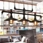 2/3 Heads Saucer Island Lighting Steampunk Black Iron Hanging Light Fixture with Cage and Chain Deco