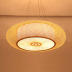 Handmade Round Bamboo Hanging Light Chinese 1 Bulb 18"/19.5"/31.5" Wide Beige Ceiling Pendant for Tearoom