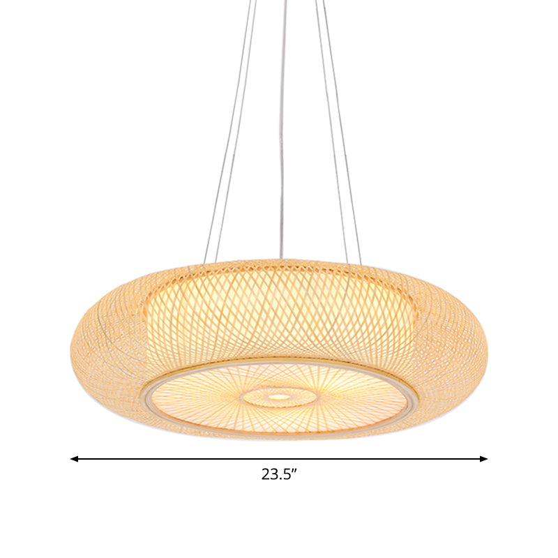 Handmade Round Bamboo Hanging Light Chinese 1 Bulb 18"/19.5"/31.5" Wide Beige Ceiling Pendant for Tearoom