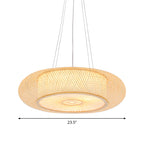 Handmade Round Bamboo Hanging Light Chinese 1 Bulb 18"/19.5"/31.5" Wide Beige Ceiling Pendant for Tearoom