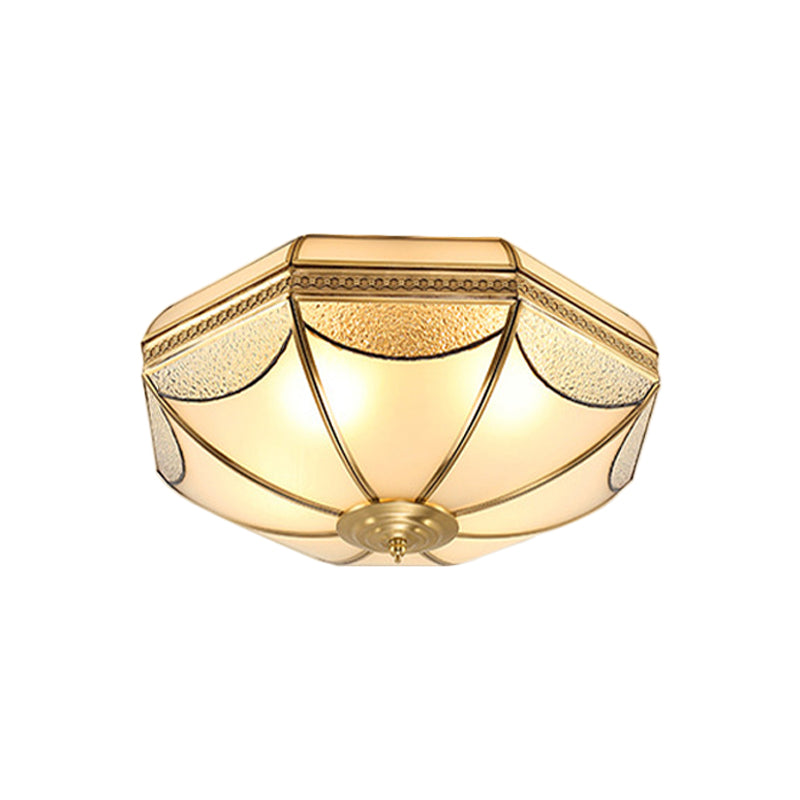 Scalloped/Bowl/Flower Frosted Glass Flush Mount Light Vintage 3 Lights Bedroom Ceiling Light in Brass