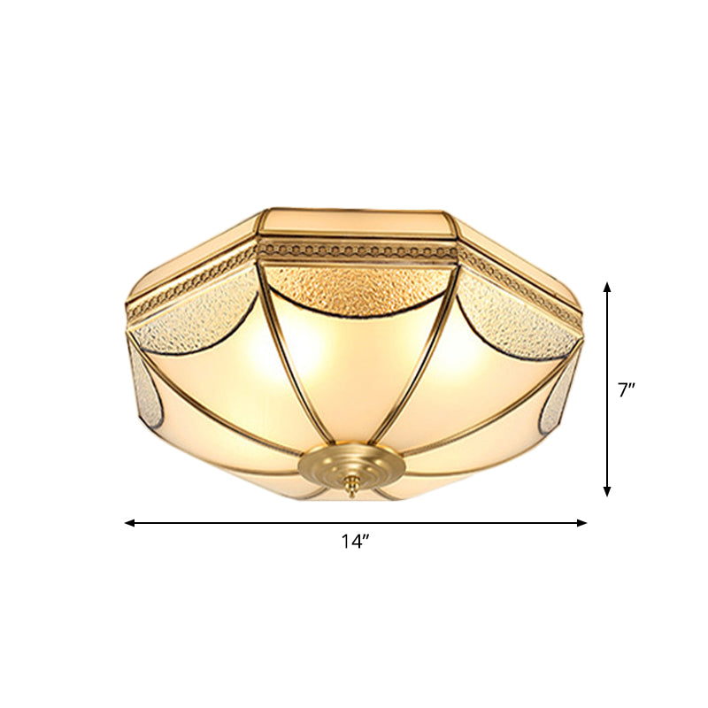 Scalloped/Bowl/Flower Frosted Glass Flush Mount Light Vintage 3 Lights Bedroom Ceiling Light in Brass