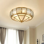 Scalloped/Bowl/Flower Frosted Glass Flush Mount Light Vintage 3 Lights Bedroom Ceiling Light in Brass