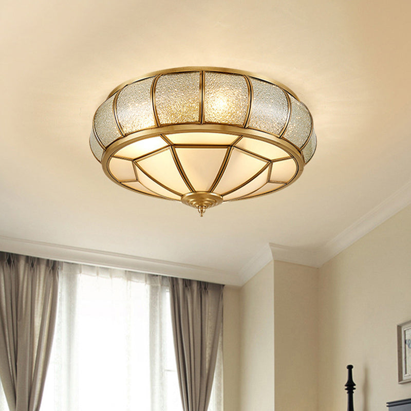Scalloped/Bowl/Flower Frosted Glass Flush Mount Light Vintage 3 Lights Bedroom Ceiling Light in Brass