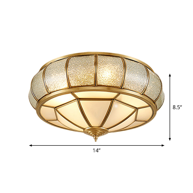 Scalloped/Bowl/Flower Frosted Glass Flush Mount Light Vintage 3 Lights Bedroom Ceiling Light in Brass