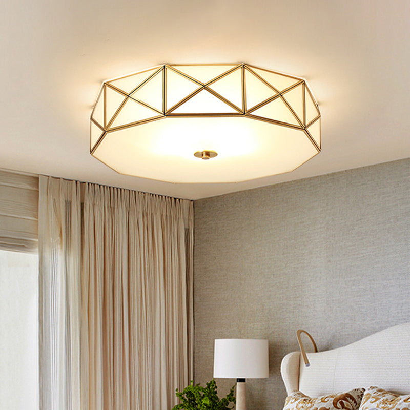 Scalloped/Bowl/Flower Frosted Glass Flush Mount Light Vintage 3 Lights Bedroom Ceiling Light in Brass