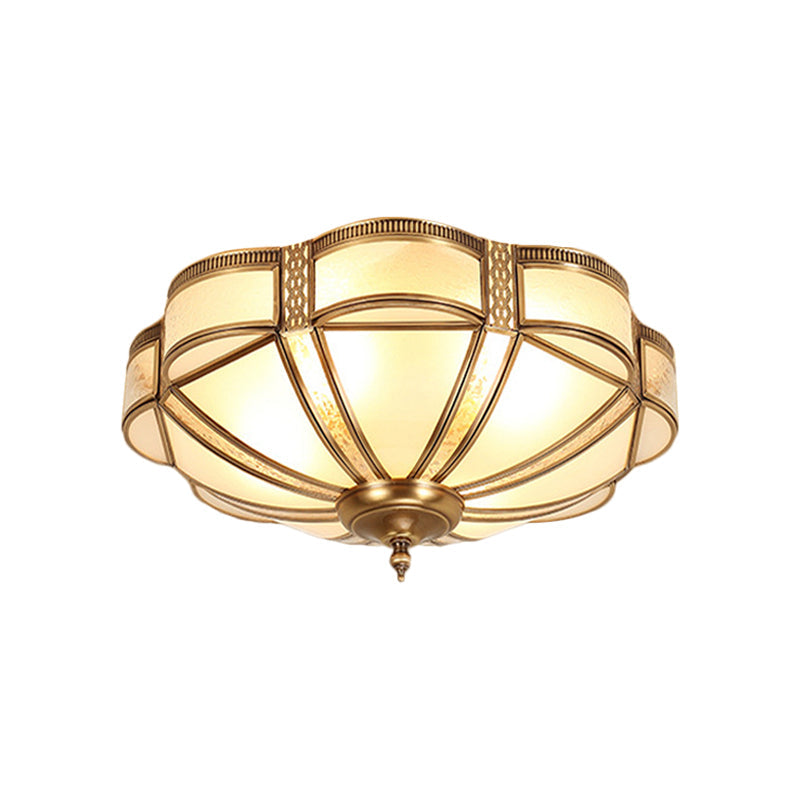 Scalloped/Bowl/Flower Frosted Glass Flush Mount Light Vintage 3 Lights Bedroom Ceiling Light in Brass