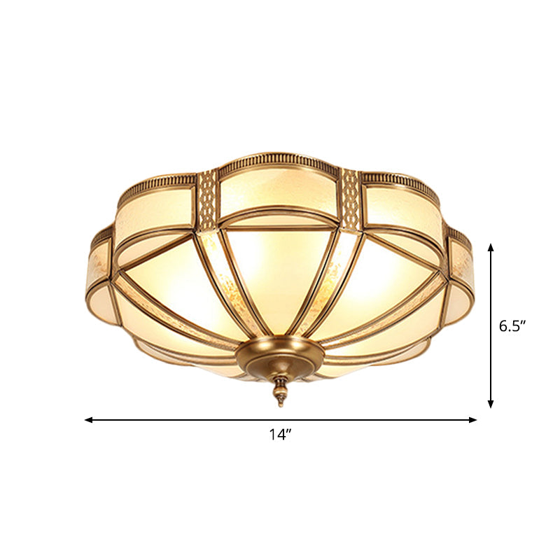 Scalloped/Bowl/Flower Frosted Glass Flush Mount Light Vintage 3 Lights Bedroom Ceiling Light in Brass